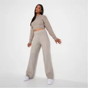 Image of I Saw It First Recycled Blend Wide Leg Cosy Knit Trousers Co-Ord - Brown