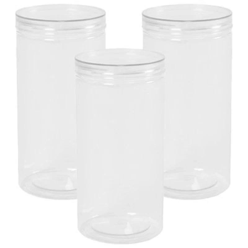 Image of OHS OHS 3 Pack Round Plastic Jar Food Storage Container Large Clear Lid in White White Large Unisex 5027434187430