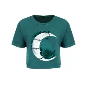 Image of Requiem Collective Ladies/Womens Lunar Mandala Acid Wash Crop Top (Medium (UK 10-12)) (Emerald Green)