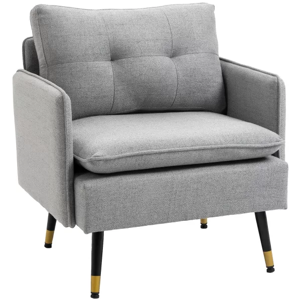 Image of HOMCOM Modern Accent Chair, Upholstered Button Tufted Occasional Chair for Living Room and Bedroom, Grey
