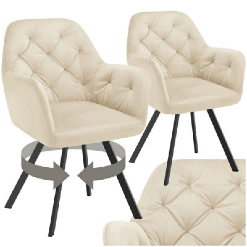 Image of Tectake Set Of 2 Armchair Lucia - Padded, Quilted Pattern, 180 Degree Swivel Chair - Cream