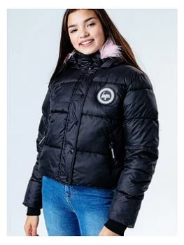 Image of Hype Girls Pink Trim Cropped Padded Jacket - Black, Size 15 Years, Women