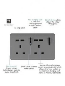 Image of Trendiswitch 2G 13A Skt. 4X2.1Mah USB Light Grey