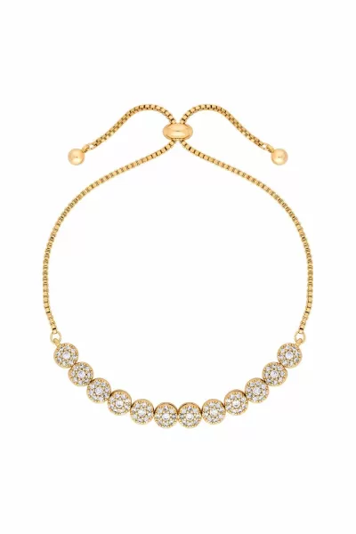 Image of Gold Plated Cubic Zirconia Circle Pave Toggle Bracelet