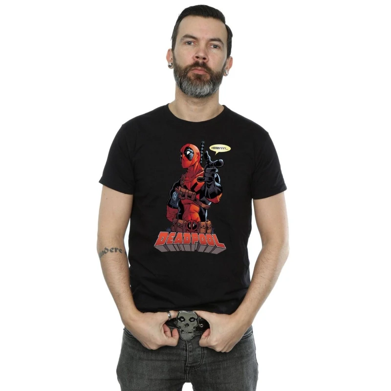 Image of Deadpool Deadpool Men Hey You Cotton T-Shirt in Black Size: Small Black S Male 5063377451597