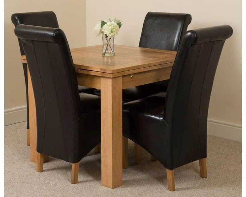 Image of Thats Furniture Richmond 90-150cm Oak Extending Dining Table & 4 Montana Leather Chairs in Black Unisex