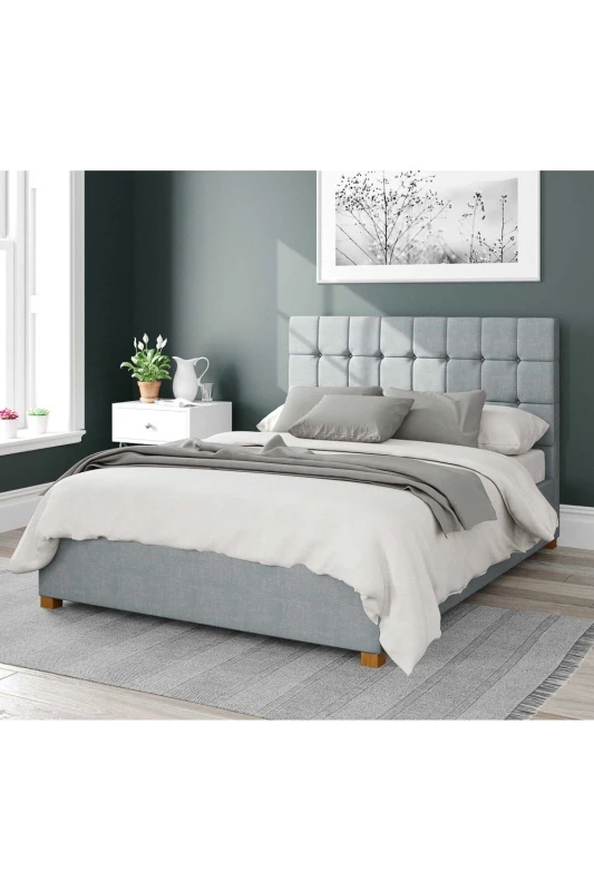 Image of Aspire Aspire Sinatra Upholstered Ottoman Storage Bed, Malham Weave Fabric in Light Blue Size: Double Light Blue Double Unisex 5057632164964