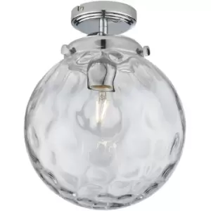 Image of Decorative Flush Bathroom Ceiling Light Fitting - Clear Glass Dimpled Shade