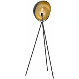 Image of Tripod Floor Lamp Light Black Stem Outer Gold Inner Shade Bulb E27 1x40W