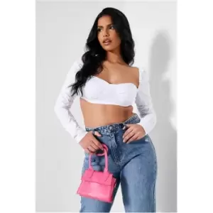 Image of I Saw It First White Bengaline Ruched Sleeve Bralet - White