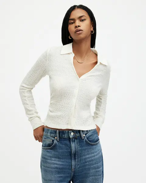 Image of AllSaints Connie Slim Fit Open Neck Shirt