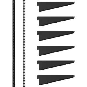 Image of Rothley Matt Twin Slot Shelving Kit 1980mm Uprights (x2) & 120mm Brackets (x6) in Black Steel
