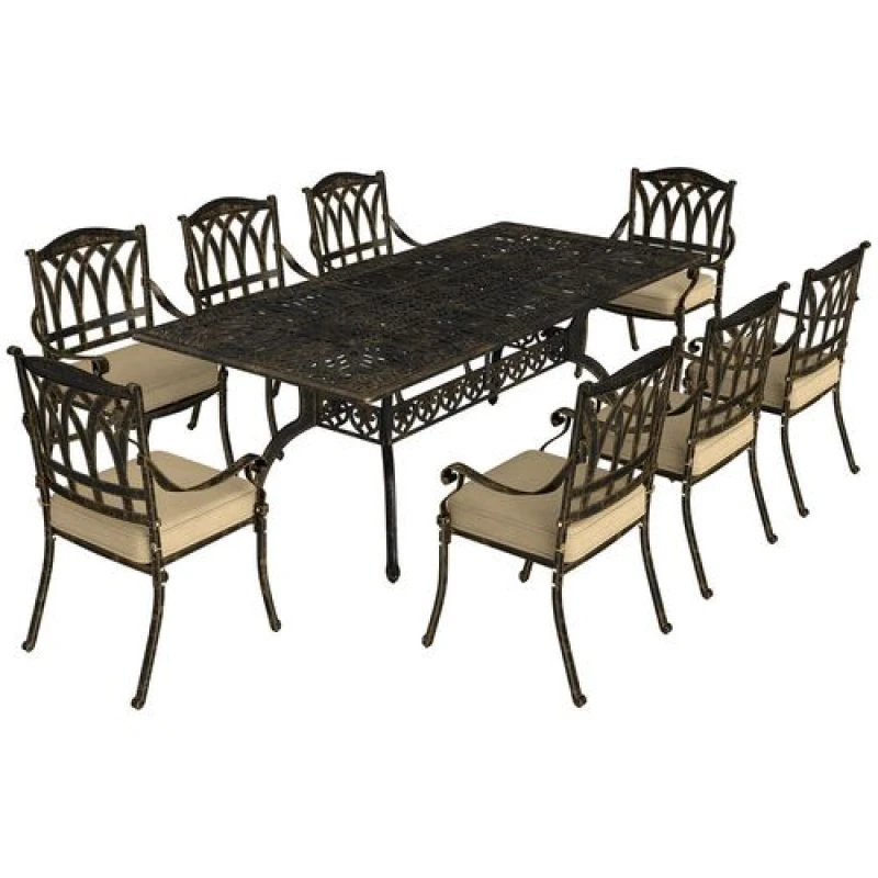 Image of Outsunny 9 Pieces Cast Aluminium Garden Dining Set with Parasol Hole, Bronze Bronze