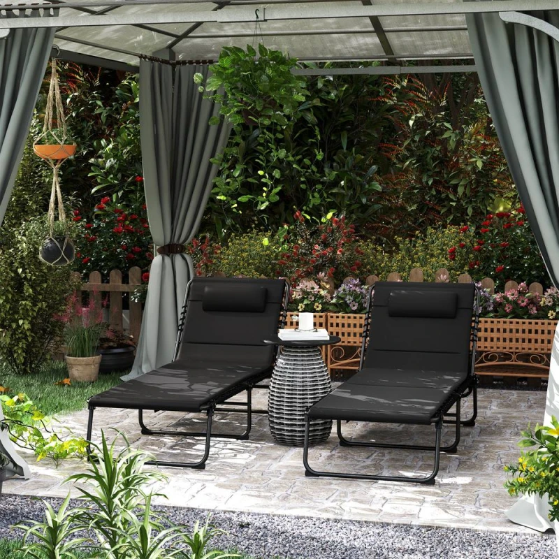 Image of Outsunny Folding Sun Loungers Set of 2, Reclining Sun Bed, Black 84G-606V70BK