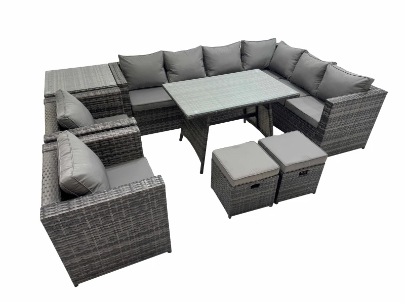 Image of Fimous Patio Furniture Sets with Dining Table 2 Small Stools Chair Side Table in Dark Grey Dark Grey Unisex