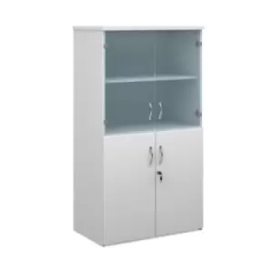 Image of Duo combination unit with glass upper doors 1440mm high with 3 shelves - white