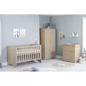 Image of Babymore Veni Oak 3 Piece Room Set including Cot Bed with Drawer&...
