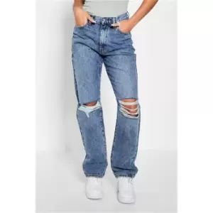 Image of I Saw It First Mid Wash Ripped Knee Baggy Jeans - Blue