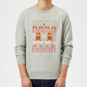 Image of Nintendo Super Mario Mario Ho Ho Ho It's A Me Grey Christmas Sweatshirt - S - Grey
