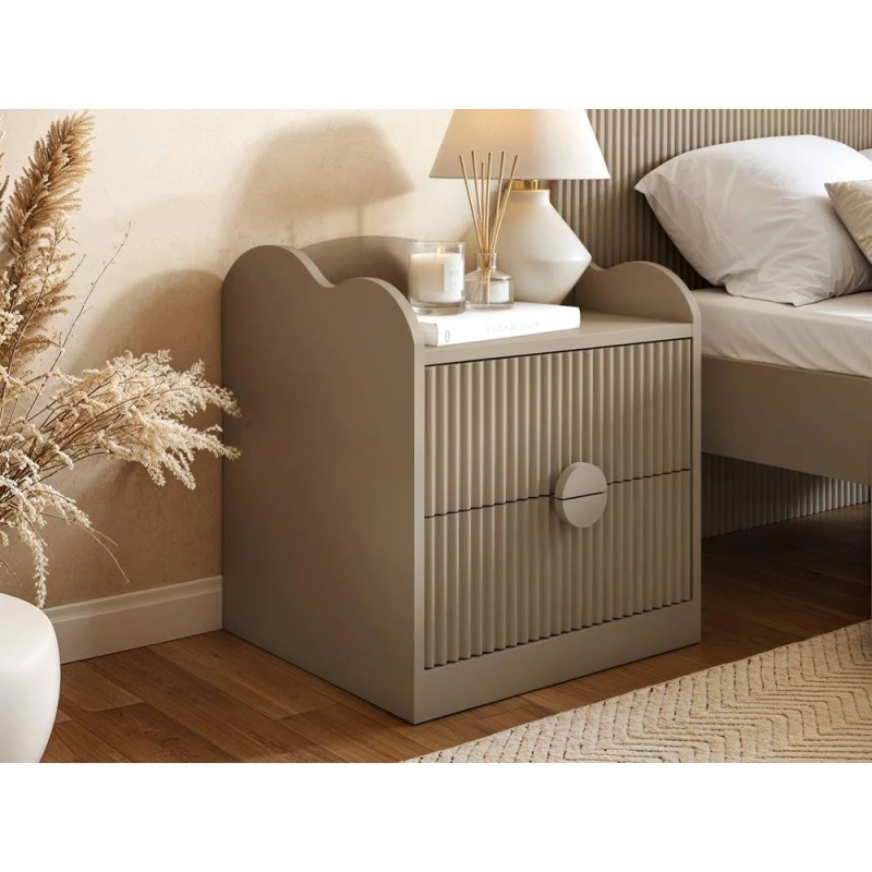 Image of Flair Calista 2 Drawer Cloud Ribbed Bedside Table in Beige Beige Unisex