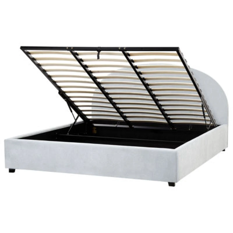 Image of Beliani Ottoman Bed Chenille Vaucluse 180 X 200 Cm (Eu Super King) Light Blue