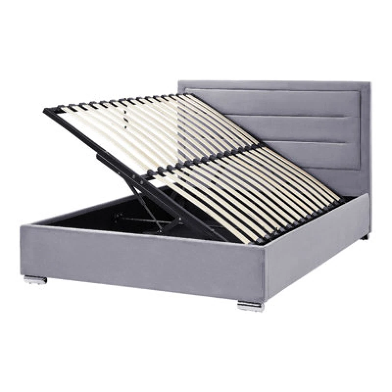 Image of Beliani Ottoman Bed Velvet Rouen 140 X 200 Cm (Eu Double) Dark Grey