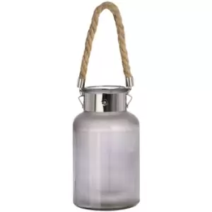 Image of Frosted Glass Lantern with Rope Detail and Interior LED