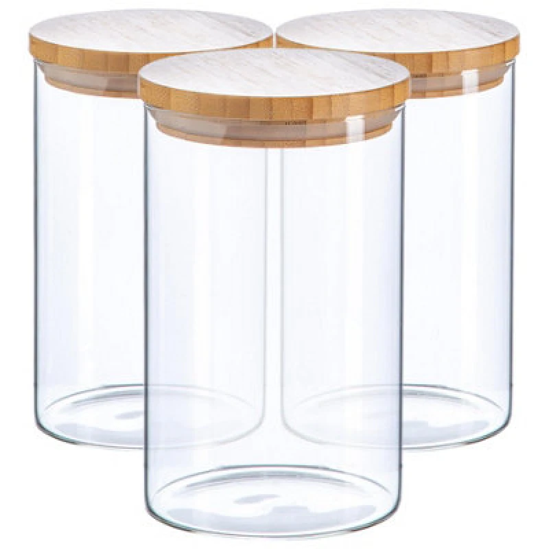 Image of Argon Tableware Scandi Glass Storage Jars with Wooden Lids 1 Litre Pack of 3 Clear