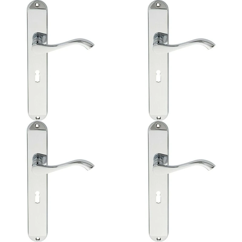 Image of Loops 4x PAIR Curved Handle on Long Slim Lock Backplate 241 x 40mm Polished Chrome Multi