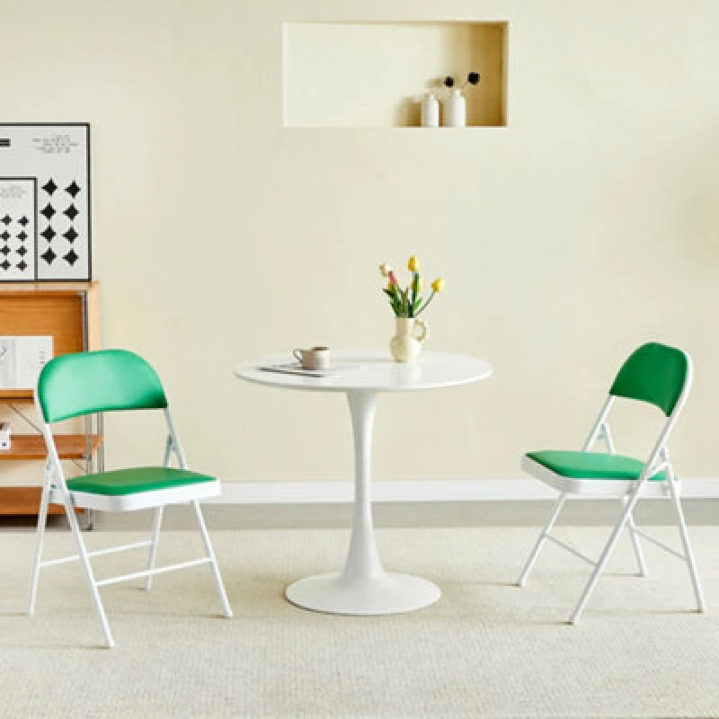 Image of MCC Direct Set of 2 Folding Dining Chairs Metal Frame Padded Seats Green