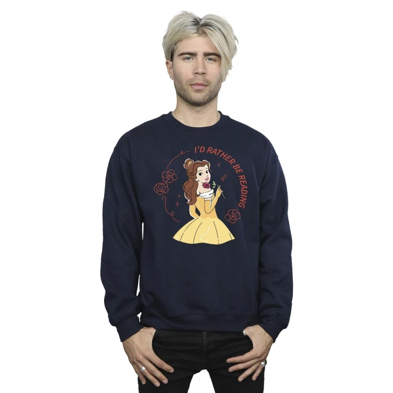 Image of Disney Men Beauty And The Beast I'd Rather Be Reading Sweatshirt in Navy Size: Small Navy S Male 5063153510036