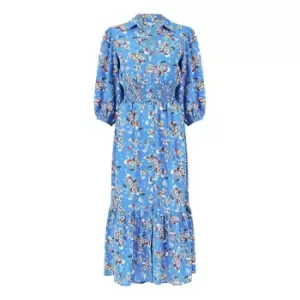 Image of Yumi Blue Floral Midi Shirt Dress - Blue