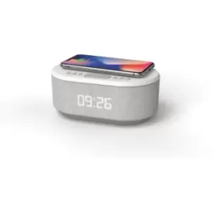 Image of i-box Dawn Bedside Alarm Clock with Wireless Charging - White & Grey
