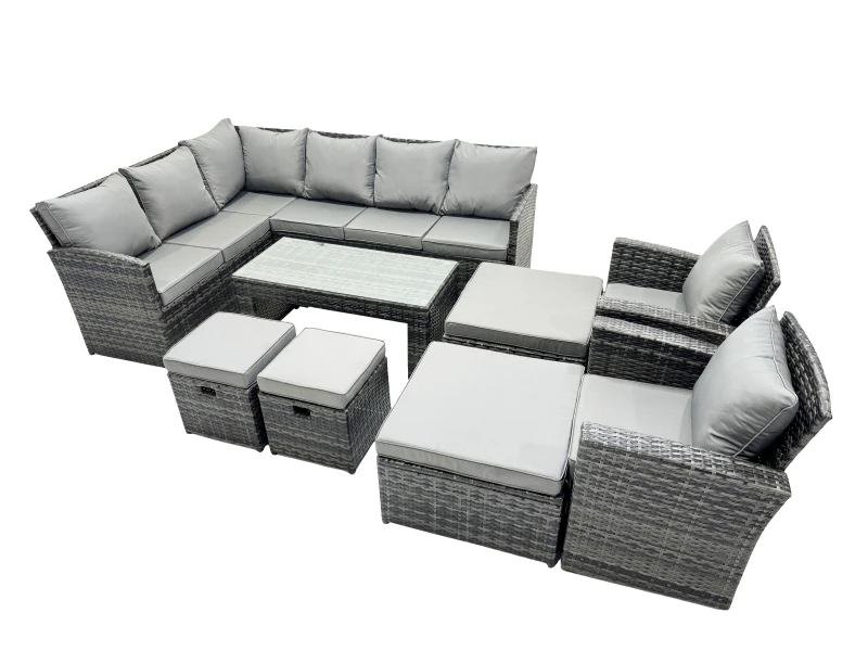 Image of Fimous 12 Seat Poly Rattan Corner Sofa Set with 4 Stools Chair in Dark Grey Dark Grey Unisex