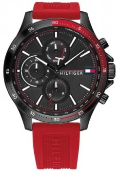 Image of Tommy Hilfiger Bank Red Silicone Strap Black Dial Watch