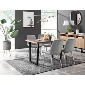 Image of Furniture Box Kylo Brown Wood Effect Dining Table and 4 Grey Pesaro Silver Chairs