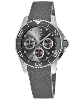 Image of Longines HydroConquest Automatic Chronograph 43mm Grey Dial with Grey Rubber Srap Mens Watch L3.883.4.76.9 L3.883.4.76.9