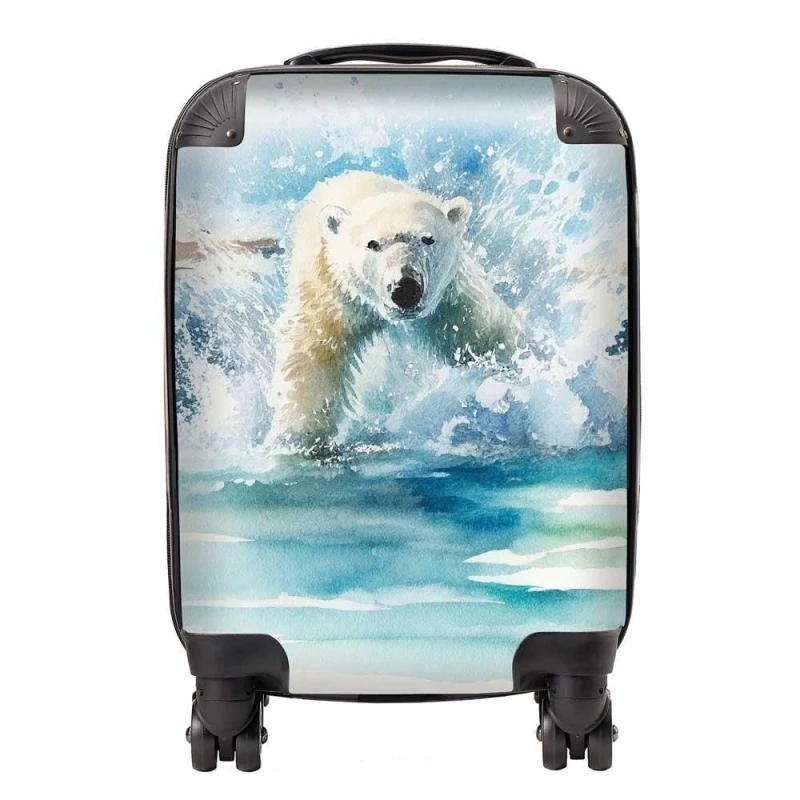 Image of Warren Reed - Designer Hunting Polar Bear Watercolour Suitcase in Brown Size: Small Brown Unisex Small