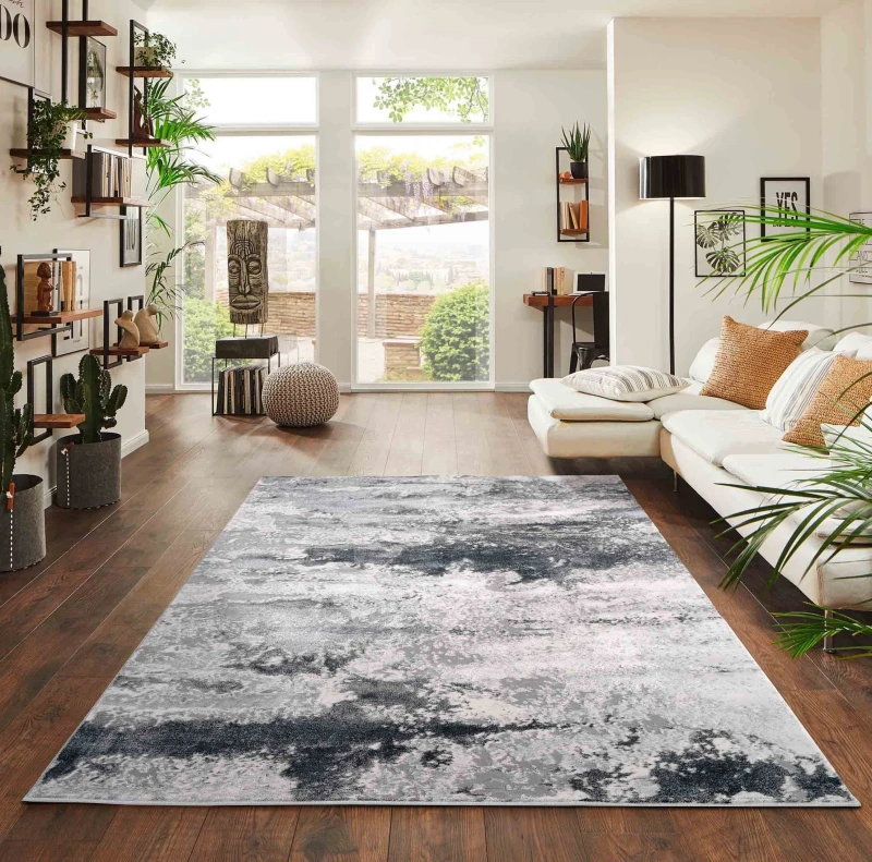 Image of Desire Rugs Onyx Modern Abstract Area Rug - Stylish Sprayed Design for Elegant Interiors in Silver Size: 200cm x 290cm Silver Unisex 200cm x 290