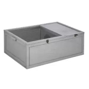 Image of Pawhut 94cm Wood Indoor & Outdoor Pet Tortoise House With Two Room Designs - Grey