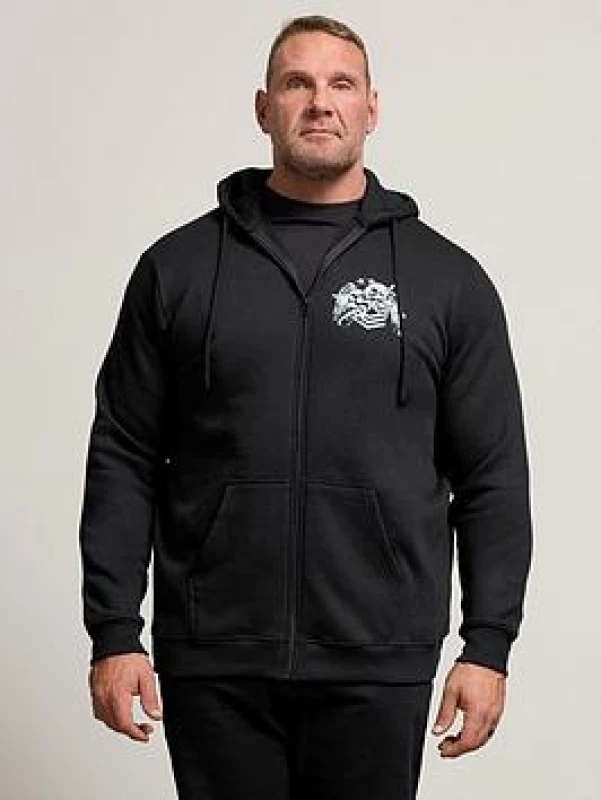 Image of BadRhino BadRhino Men Skull Military Zip Through Hoodie in Black Size: X-Large Black 1XL Male 5063589961693