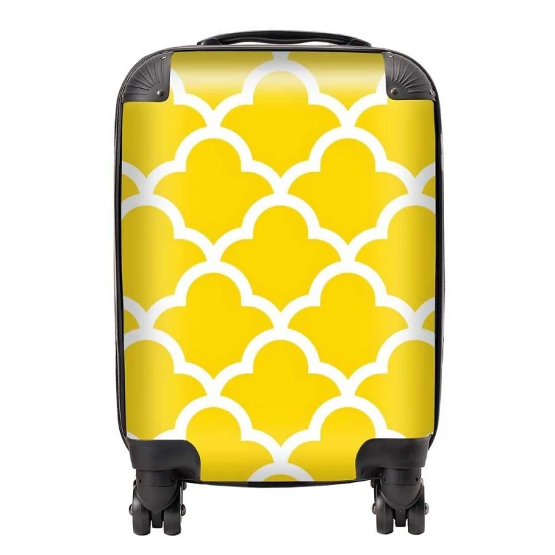 Image of Warren Reed - Designer Geometric Yellow Quatrefoil Wave Suitcase Size: Cabin Yellow Unisex Cabin