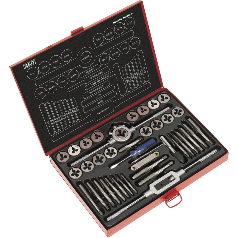 Image of Loops 40pc Metric Tap & Split Die Holder Set M3 to M12 - Manual Bar & Socket Threading Multi