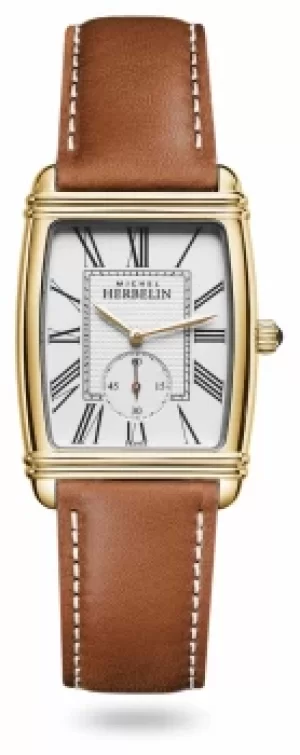 Image of Michel Herbelin 10638/P08GO Art Deco Brown Leather Watch