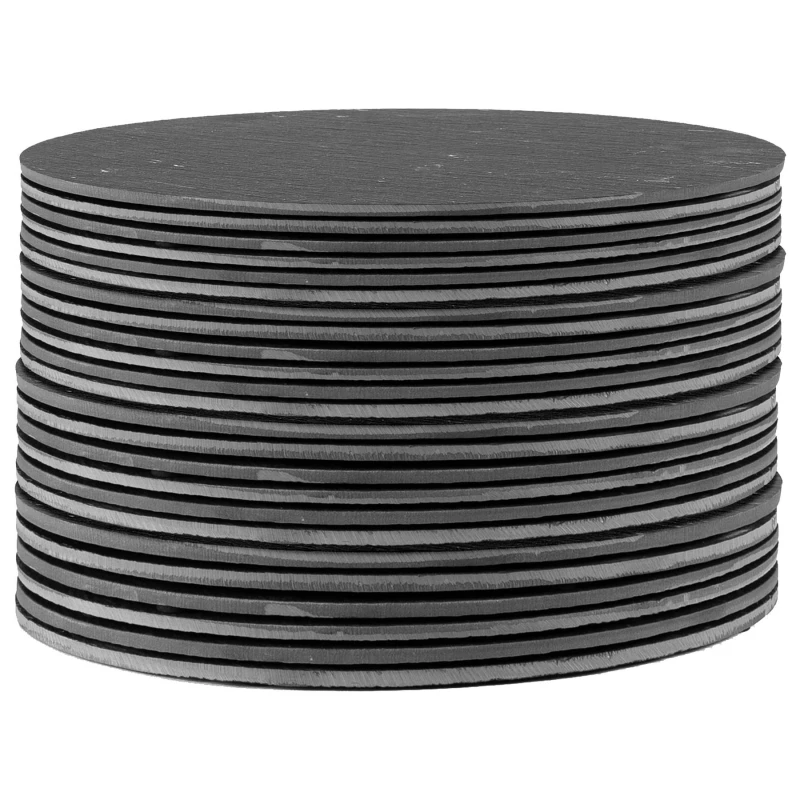 Image of Argon Tableware Linea Round Slate Placemats - 30cm - 24x Large Natural Black Stone Dining Table Dinner Serving Board Platter Place Mats Sets Black Uni