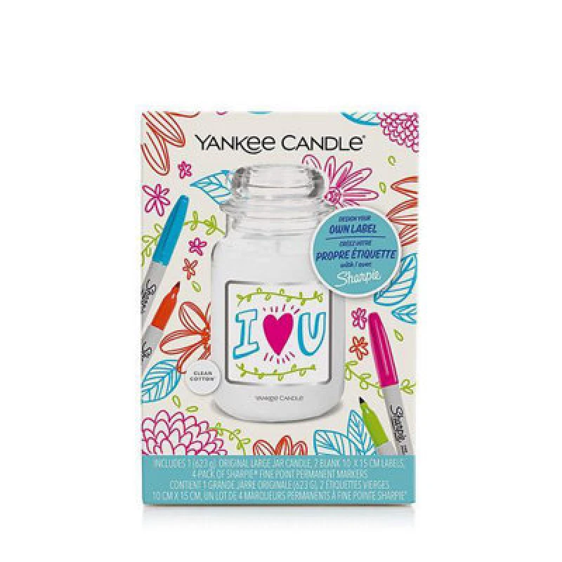 Image of Yankee Candle Yankee Candle Clean Cotton with Sharpie Create Your Own Candle Label 623g in White Size: Large White Large Unisex 5038581160894