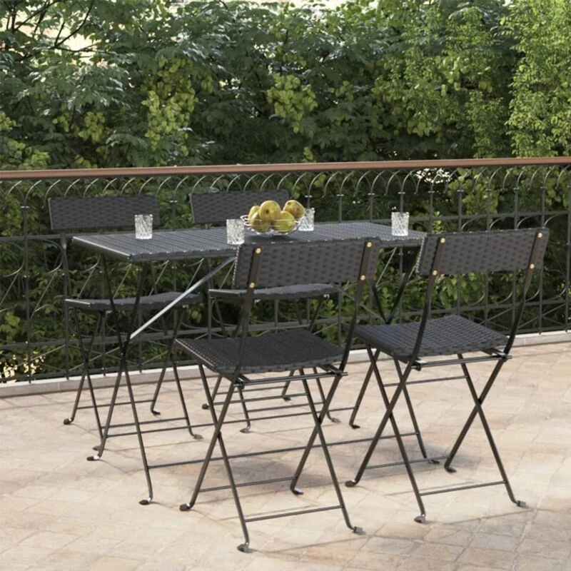 Image of VIDAXL Folding Bistro Chairs 4 pcs Black Poly Rattan and Steel Vidaxl 8720845666071
