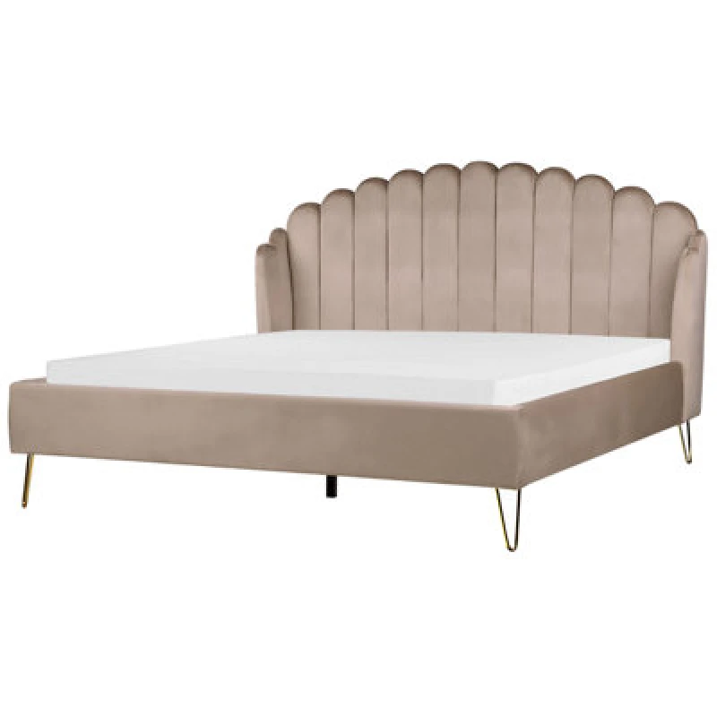 Image of Beliani Bed Velvet Ambillou 180 X 200 Cm (Eu Super King) Taupe