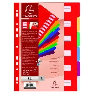 Image of Exacompta Polypropylene 6 Part Dividers A4 Assorted 4906E