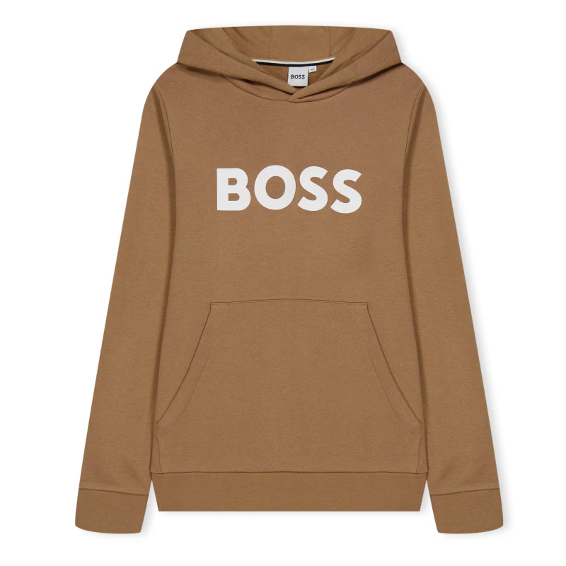 Image of Boss Logo Print Hoodie Juniors - Brown Brown 7 - 8 Years